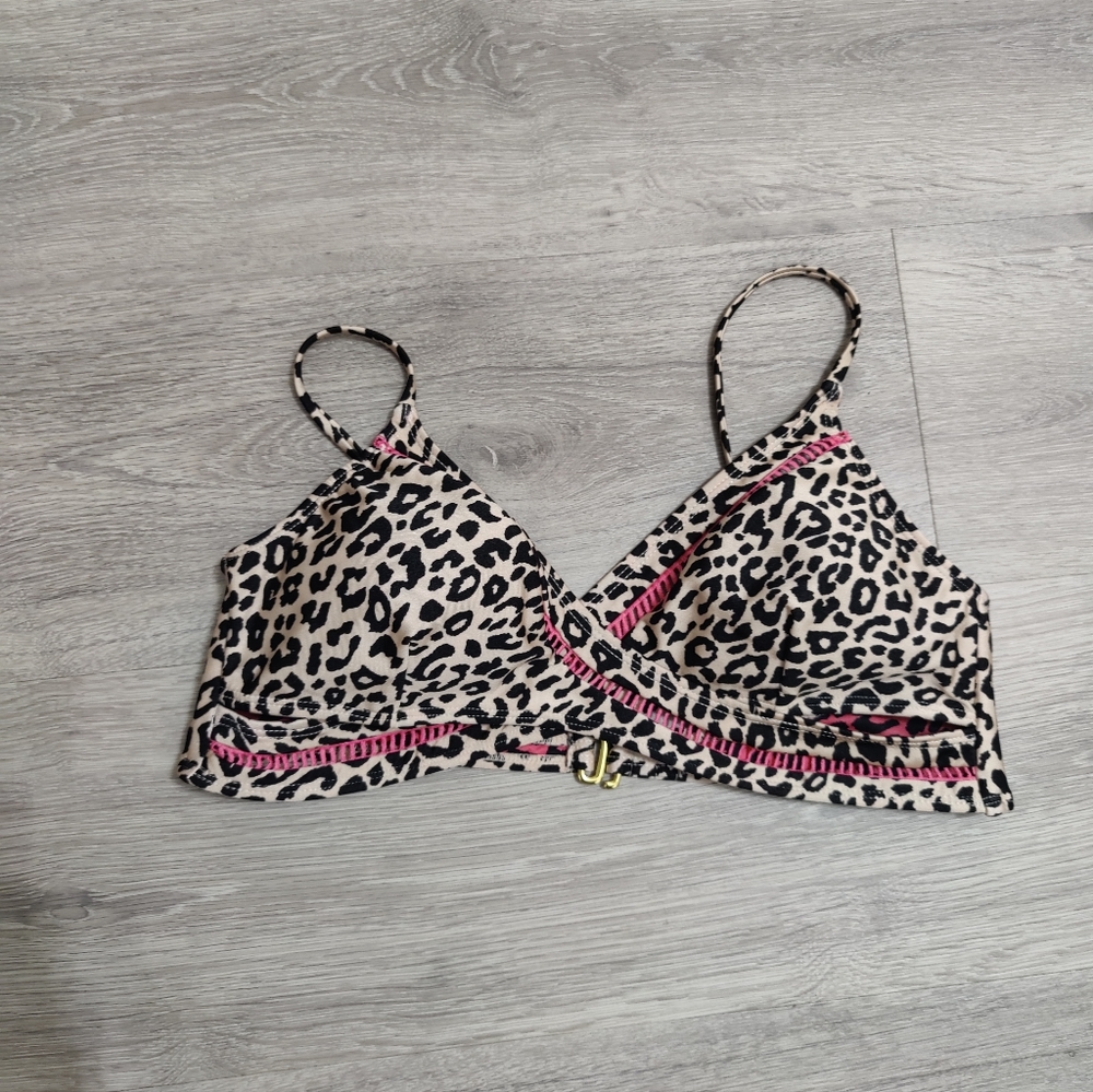 Leopard and Pink Cross Front Swimsuit Top